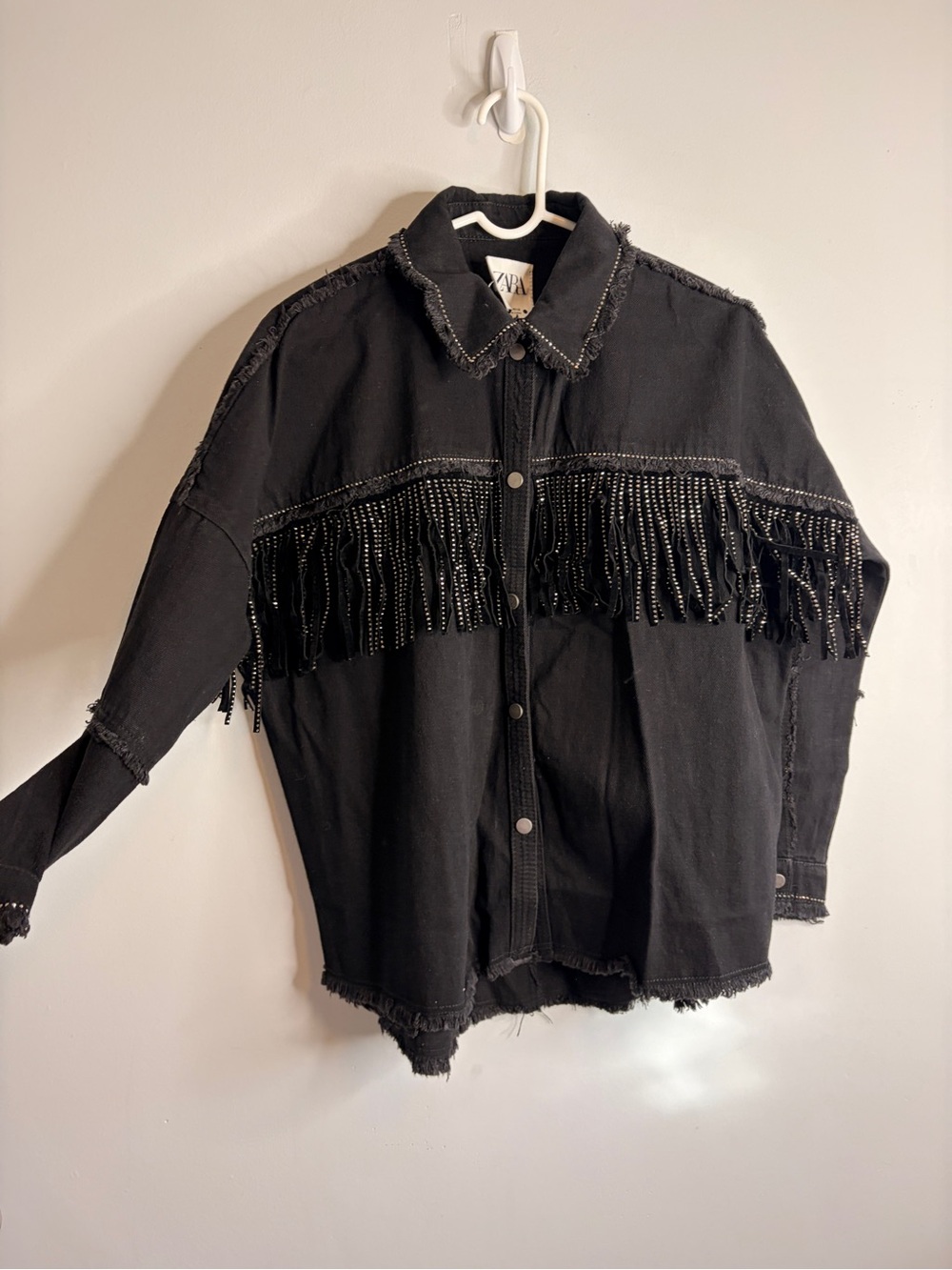Zara Western Black Fringe Denim Jacket - Womens Small